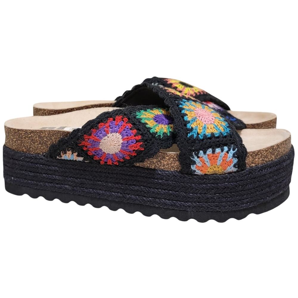 Dirty Laundry Women Plays Platform Slide Sandal Size US 10 Black Floral Crochet